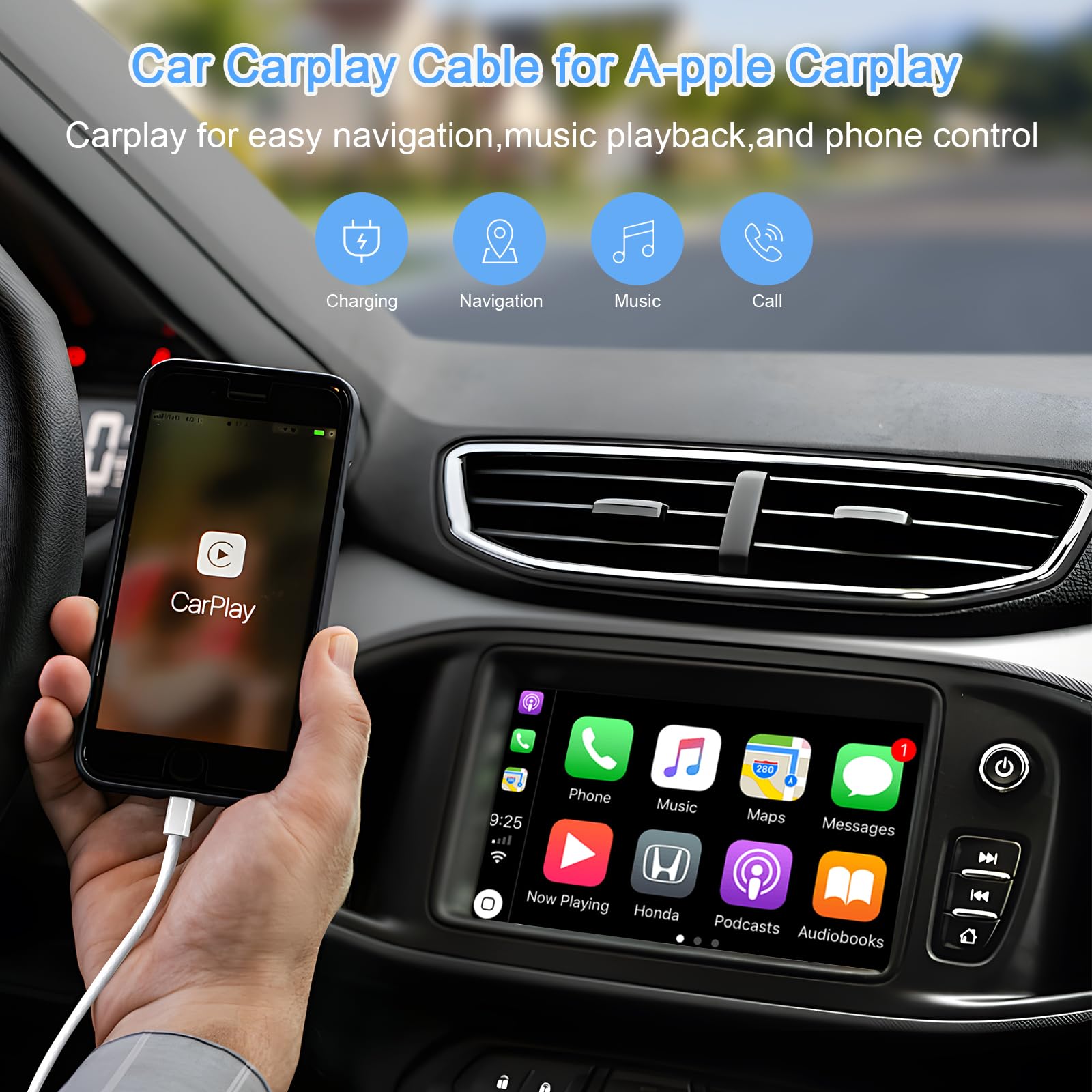 Cavo intrecciato Carplay 1M per Apple CarPlay, 2.4A Cavo per iPhone Cavo-per Lightning a USB, Cavo per Lightning con trasmissione dati, CavoCarplay per iPhone 14 13 12 11 Pro Max Mini XS XR X SE 8 7 6