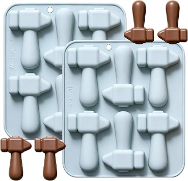 2PCS Silicone Hammer Molds for Chocolate, Jello, Gummy, Ice Cube | 6-Cavity Tool Theme Molds for Cookie, Cake Decoration, Resin, Nonstick, Food Grade, Flexible