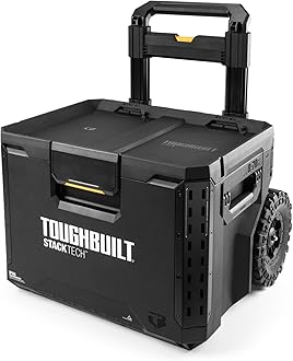 ToughBuilt StackTech Rolling Tool Box, Heavy-Duty Portable Tools Organizer, 250 lb Capacity - Stackable and Waterproof Toolbox Storage System with Lockable Lid and 9-Inch All-Terrain Wheels