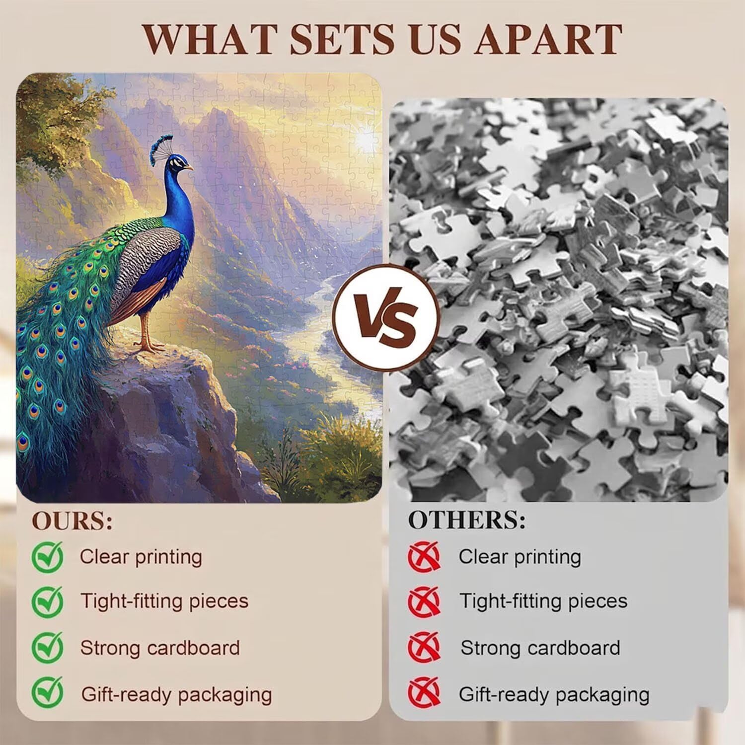 paesaggio Pavone Puzzle 1500 Pezzi per Adulti, Puzzle in Legno - Collezione Classica con Poster Incluso - Sfida di Concentrazione e Passatempo Antistress, Gioco per Famiglia, 87 x 57 cm f0-524