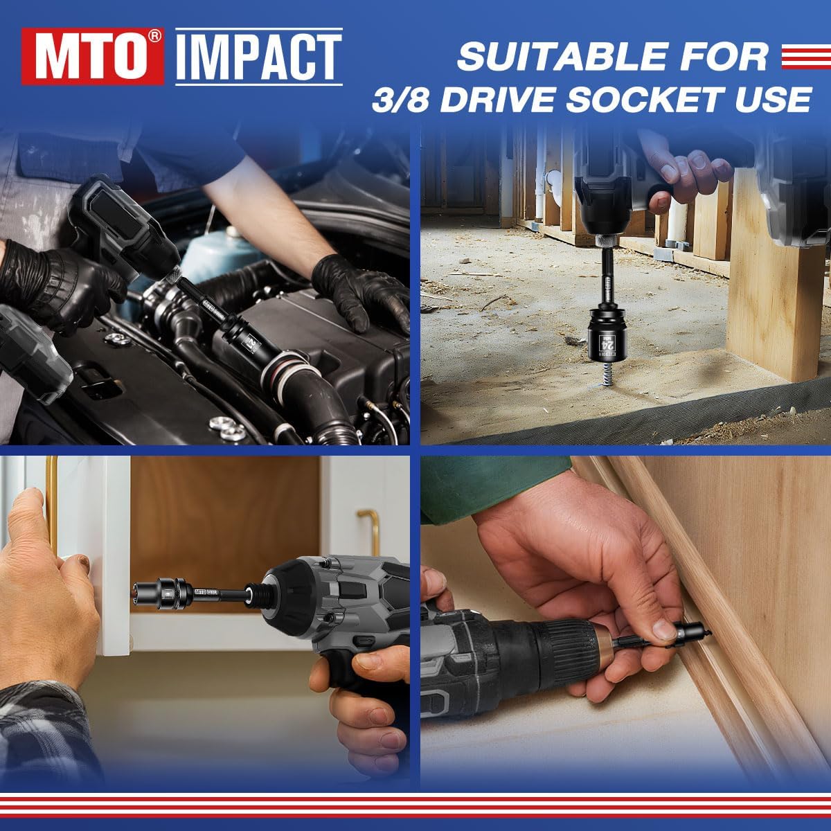 MTO 3/8-Inch Drive Impact Socket Adapter Set 10PCS, 1/4” Hex Shank Drill Wrench Adapter for Automotive & DIY, Power Drill To High Torque Impact Wrench, CR-V Steel - Image 7