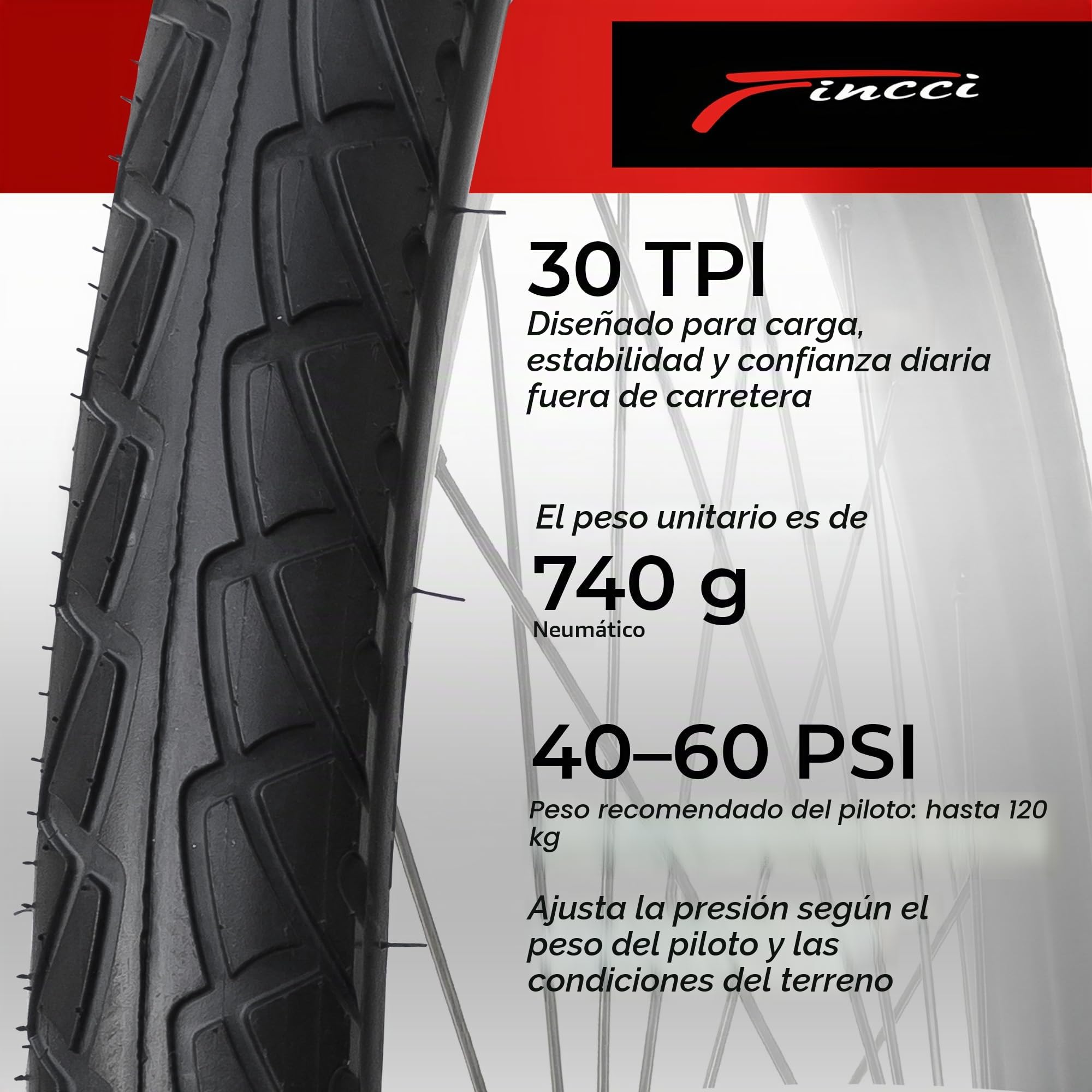 Fincci Cubierta MTB 26x1.95 ETRTO 50-559 Antipinchazos 3 mm para Bici MTB | Neumático MTB 26x1.95, ETRTO 50-559 y Protección Antipinchazos 3 mm - Para Carretera, Montaña MTB y Bicicleta Híbrida