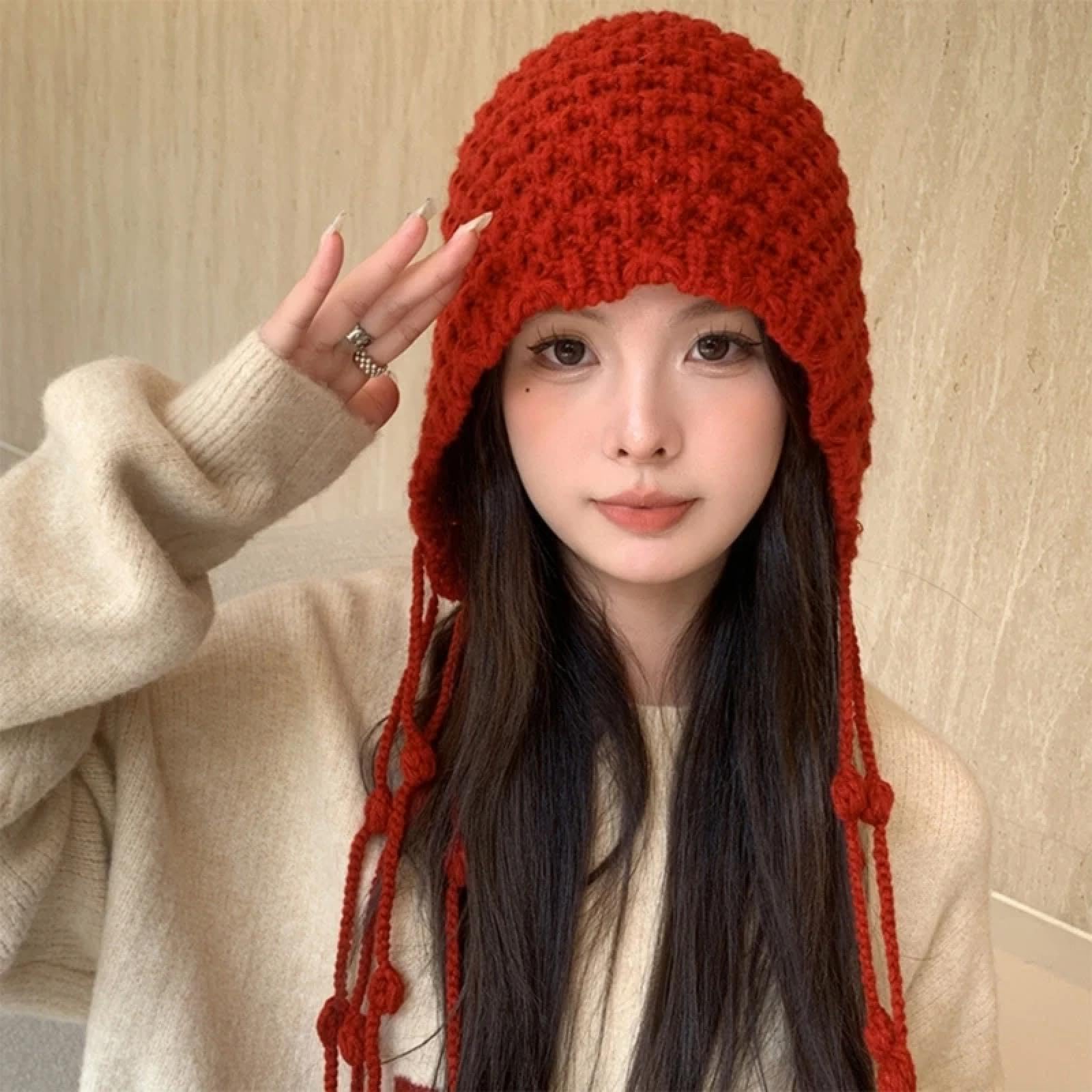 Strickmützen Hüte Mützen Caps Beanie Handgemachte Strickmütze Damen Quasten Hüte Skullies Mützen