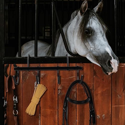 Miniatura 5 de Estante de 4 ganchos para bridas de caballo con ganchos giratorios, ganchos para bridas de caballo, organizador portátil de metal para accesorios de