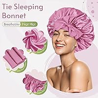 Vista 3 de BONNET QUEEN - Gorro de satén de seda para dormir, con banda de amarre, para cabello rizado, gorro de noche para mujeres con cabello rizado