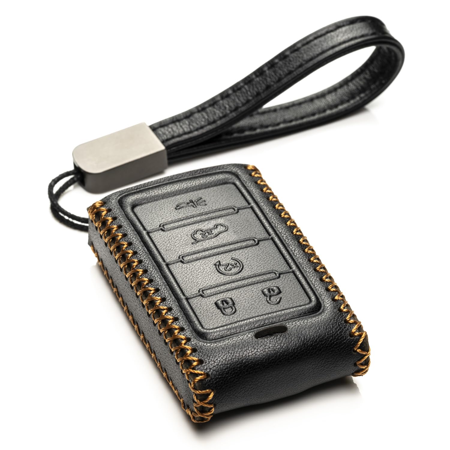 Vitodeco Genuine Leather Smart Key Fob Case - Compatible with Jeep Wagoneer, Grand Wagoneer, Grand Cherokee 2022-2025 (New 5-Button, Black)
