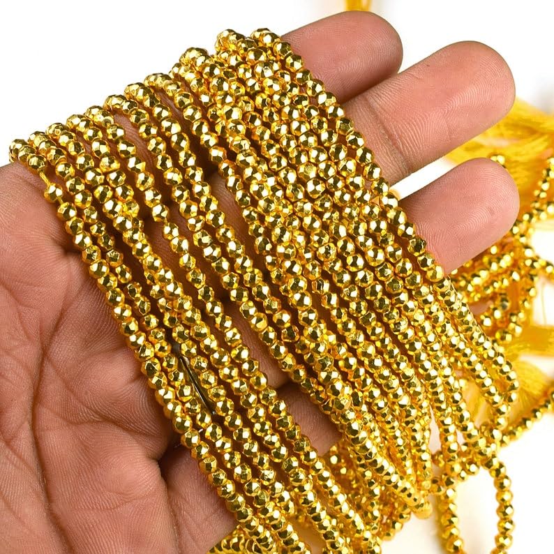 Perles en pyrite dorée naturelle 4mm pour création de bijoux de colliers