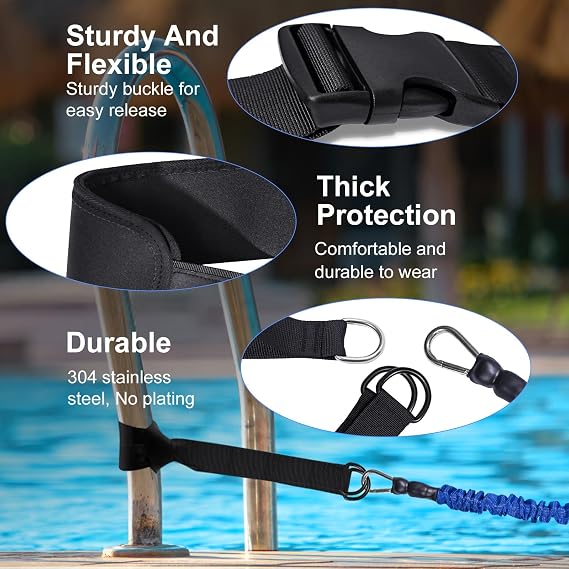 Swimming Training Belt 8-25FT Adjustable Swimming Resistance Belt, Stationary Harness for Any Pool Without Counter Current System
