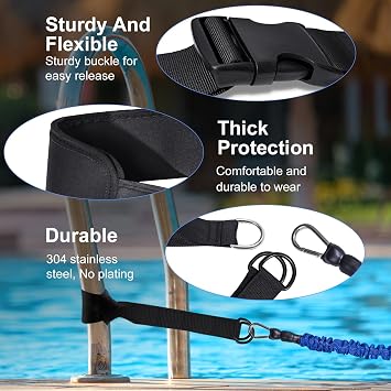 Swimming Training Belt 8-25FT Adjustable Swimming Resistance Belt, Stationary Harness for Any Pool Without Counter Current System