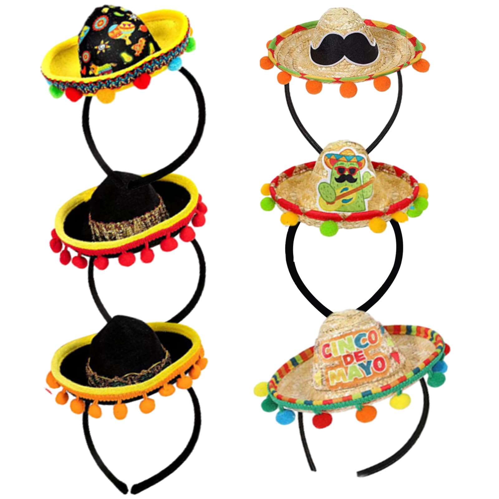 Sombreros de Paja Cinco de Mayo, 6PCS Diadema De Sombrero Mexicano Disfraz de Fiesta para Adultos, Sombreros de Fiesta Foto Props para Carnaval Fiesta Temática Mexicana Decoración