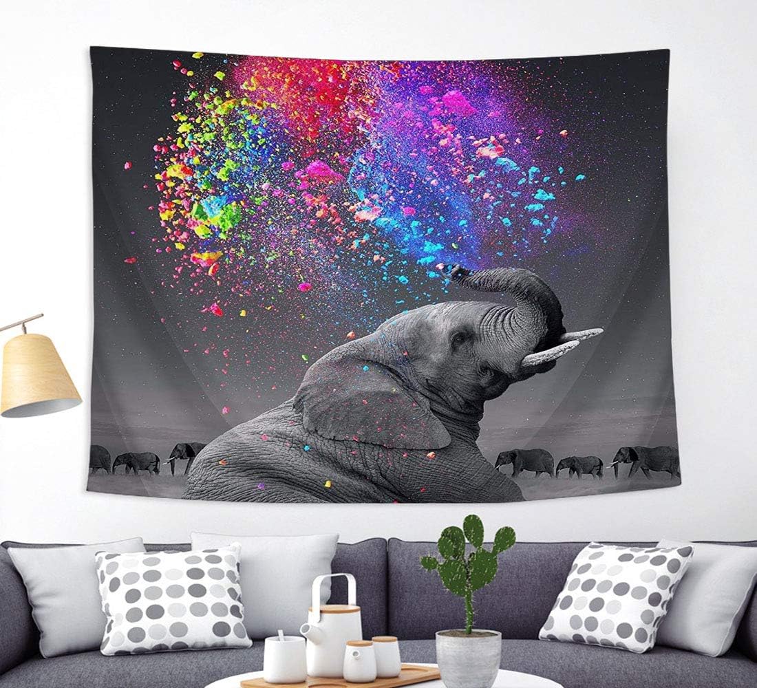 Colors Elephant Tapestry Wall Hanging Rainbow Art Tapestry Home Decorations for Living Room Bedroom Dorm Decor (50 x 60 inch) Colorful
