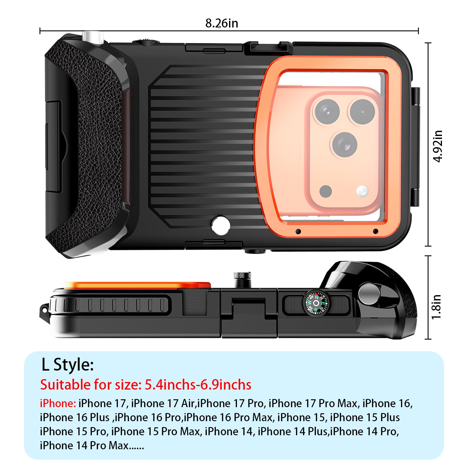 ZLIME wasserdichte Handyhülle 7.0 Zoll Unterwasser Wasserfeste Handy Wasserschutzhülle Handytasche, Wasserdicht Schwimmen Baden für iPhone 17 Air 16e 16 15 14 Plus 15 16 17 Pro 14 15 16 17 Pro Max