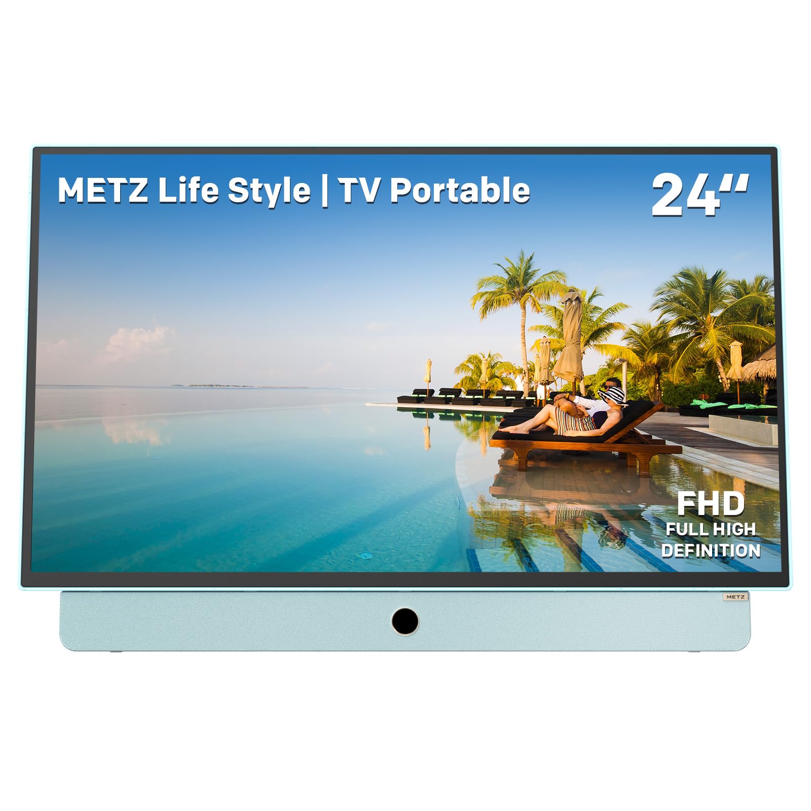 Metz TV Portable 24 Pouces (60 cm) Smart Google TV FHD Avec Batterie Intégrée Poignée HDR 10 Chargeur Voiture 12V Ecran Anti-reflet Dolby Audio HDMI USB Bluetooth Wi-FI (24MPE7000 Bleu)