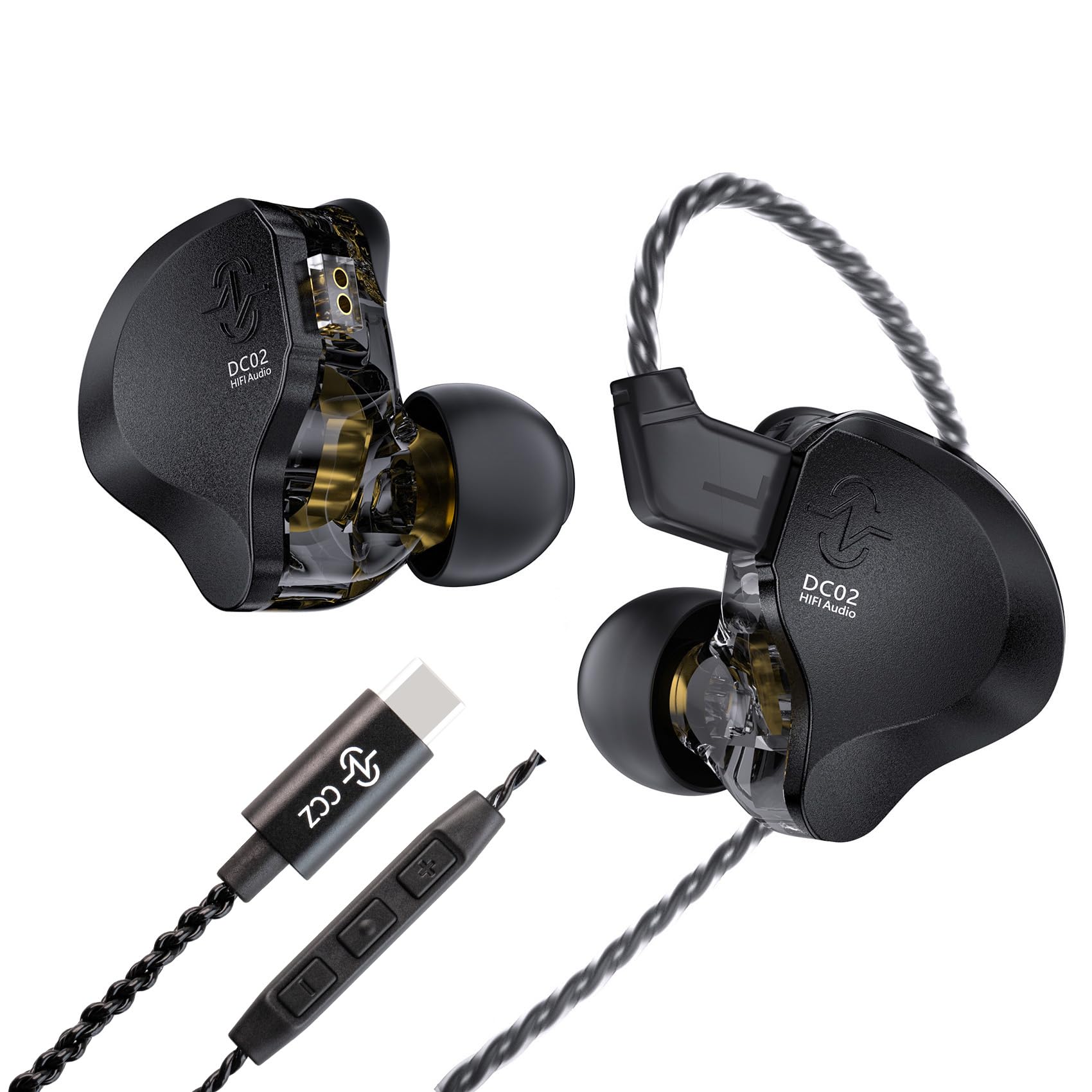 keephifi CCZ DC02 IEM Kopfhörer, USB-C 4Cores 4N OFC Gaming-Ohrhörer mit Mikrofon, 10 mm DD Dual-Magnetschaltung, PU- und PET-Verbundmembran, DJ-Kopfhörer, Tiefe Bass-In-Ear-Monitore für Musiker