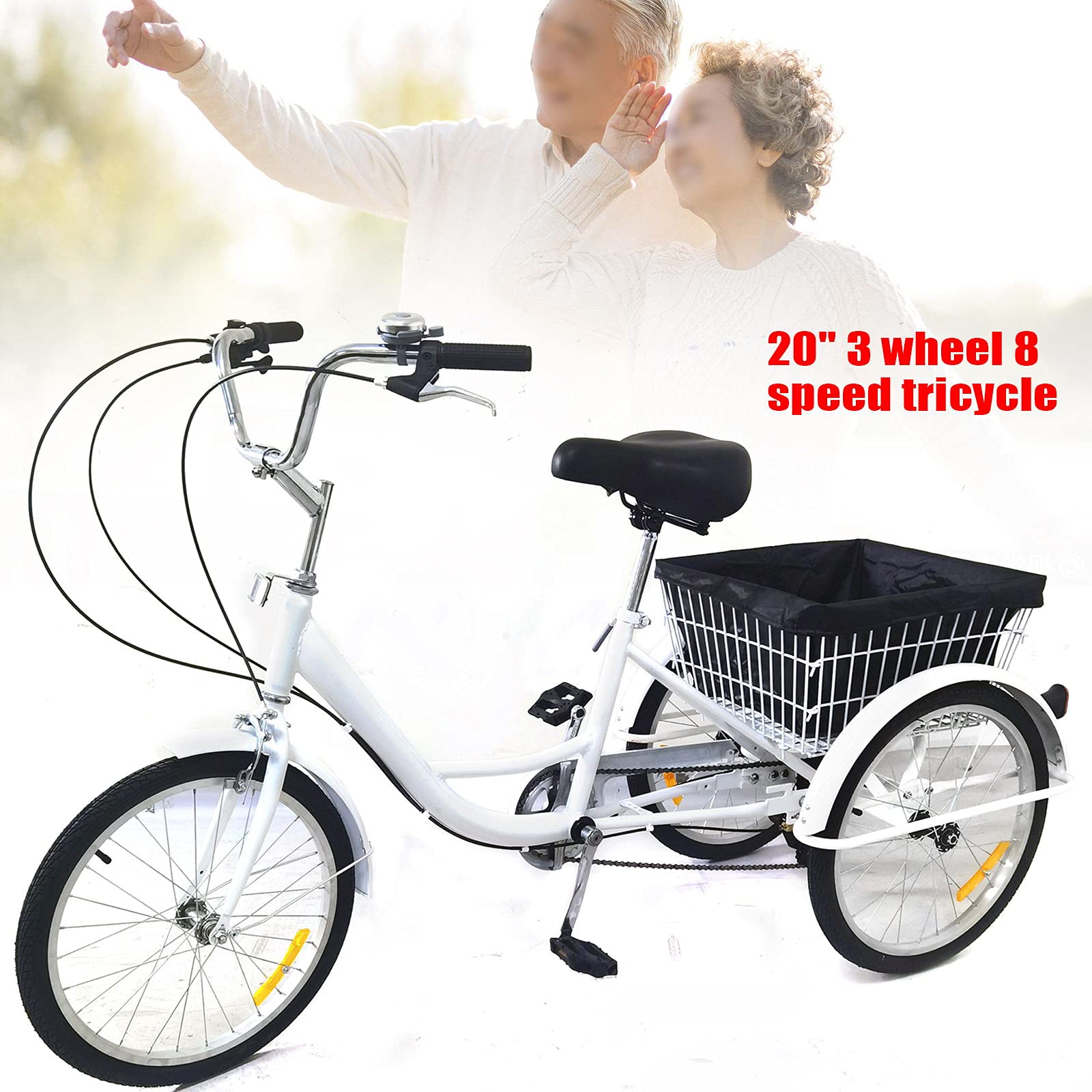 ZJZ Volwassen Driewieler Fiets Met Winkelmandje 3-wielige Fiets 20 Inch Eenvoudige Moderne Stadsfiets Voor Mannen Dames Fiets