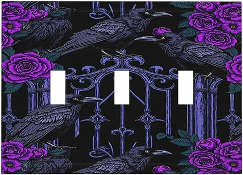 Miniatura 70 de Cubiertas Decorativas de Tomacorrientes Estilo Gótico Cuervo Flores Púrpuras 1 Gang Interruptor de Luz Simple Basculante Placa Cubierta Placas de