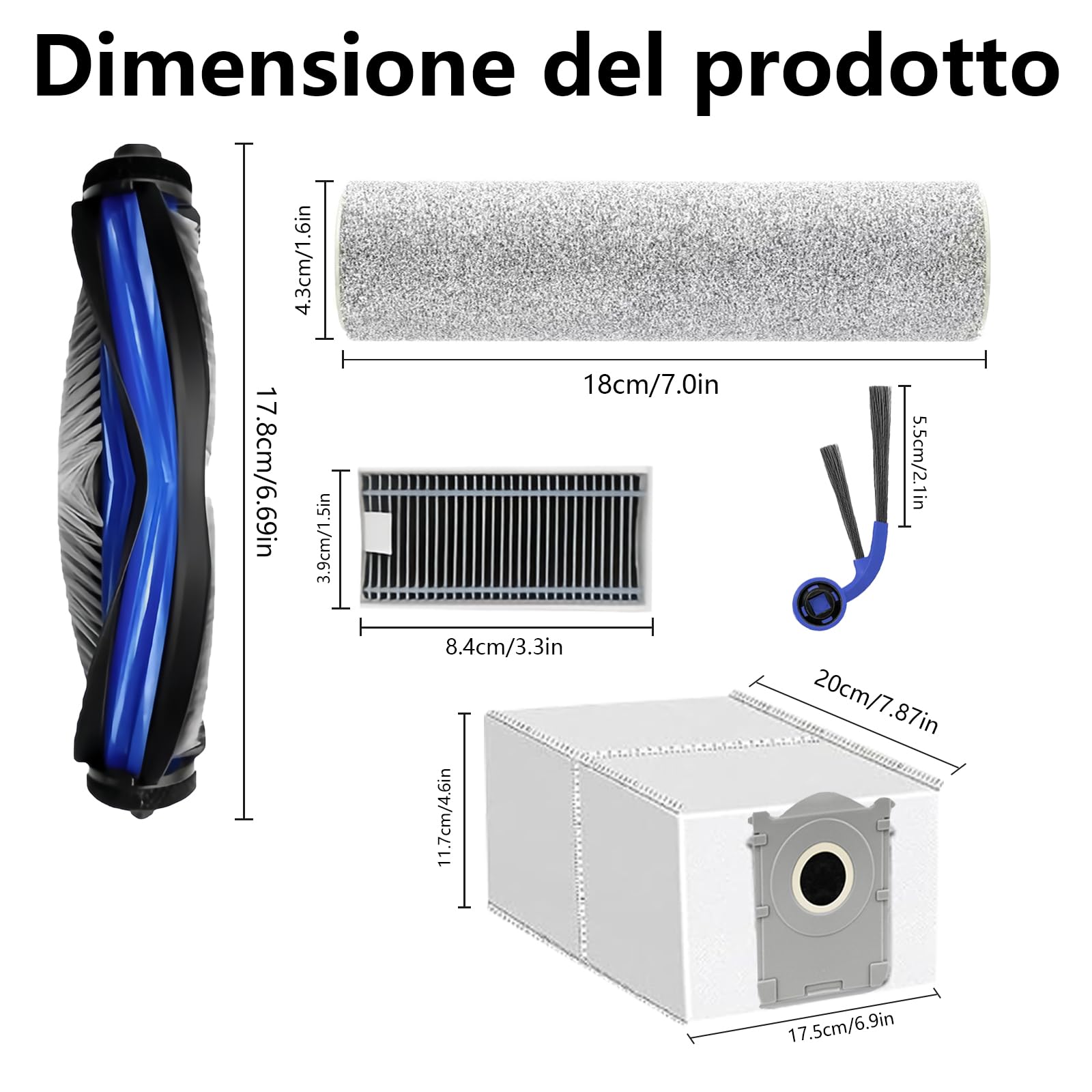 24 pezzi di Accessori per Ecovacs Deebot T80 Omni/T80/X8 Pro Omni/ X8 Omni, 2 Spazzole Principali,2 Rulli di Pulizia Mopp,6 Filtri,6 Sacchi di Polvere,6 Spazzole Laterali,2 Strumenti di Pulizia