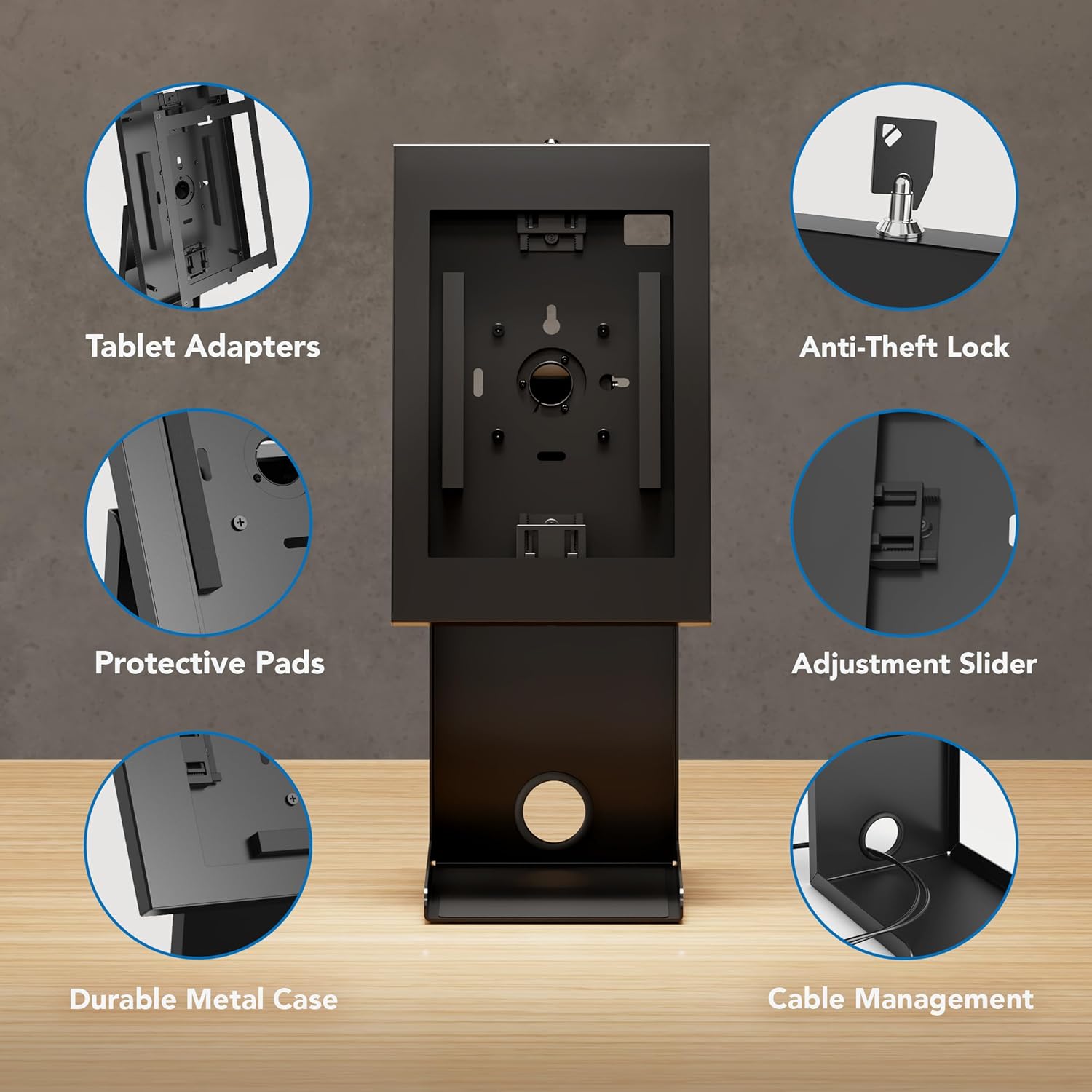 Mount-It! iPad Kiosk Stand with Printer Shelf, Locking Anti-Theft Tablet POS Stand for Countertop Checkout, 90° Rotation & +145°/-20° Tilt, Compatible with iPad 7–11, Air & Pro, Black