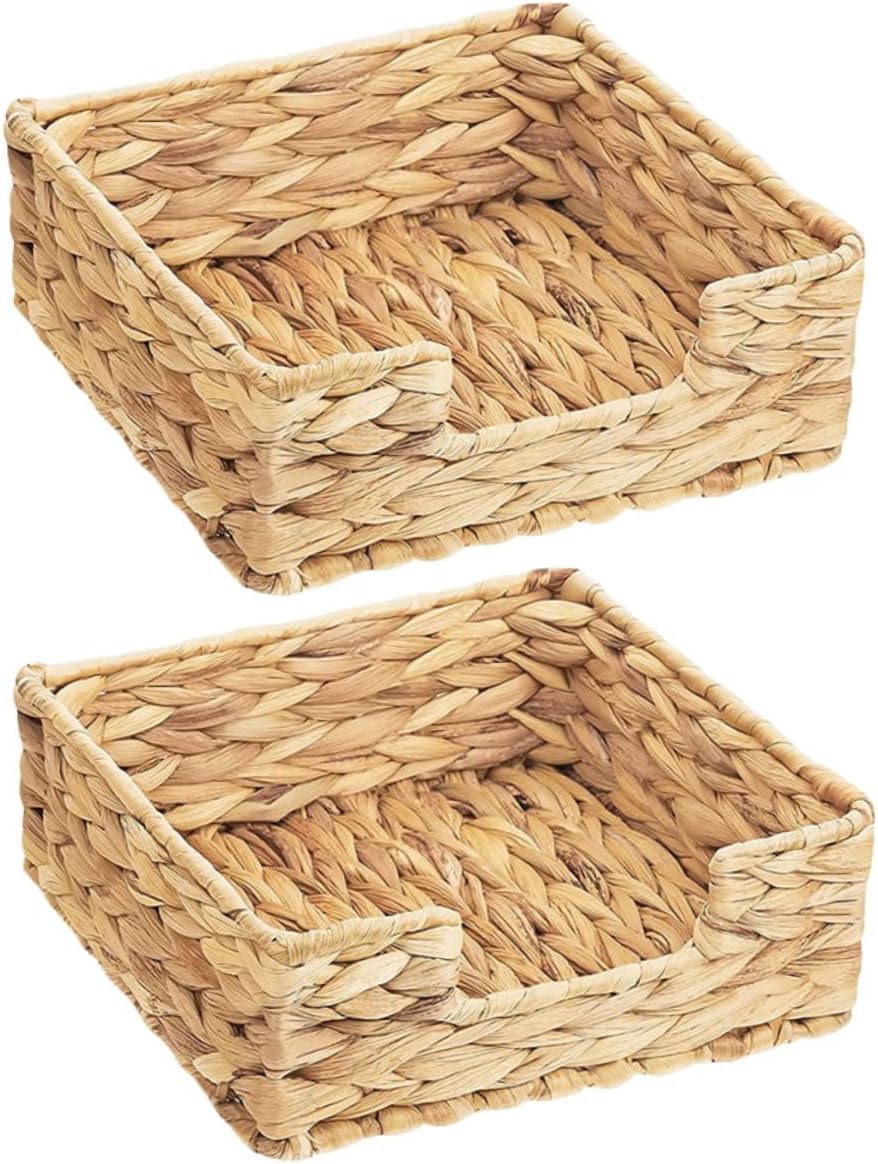2pcs Square Woven Napkin Holder Set Hand-woven Tissue Holder for Home and Restaurant Stylish Desktop Napkin Organizer Natural Material