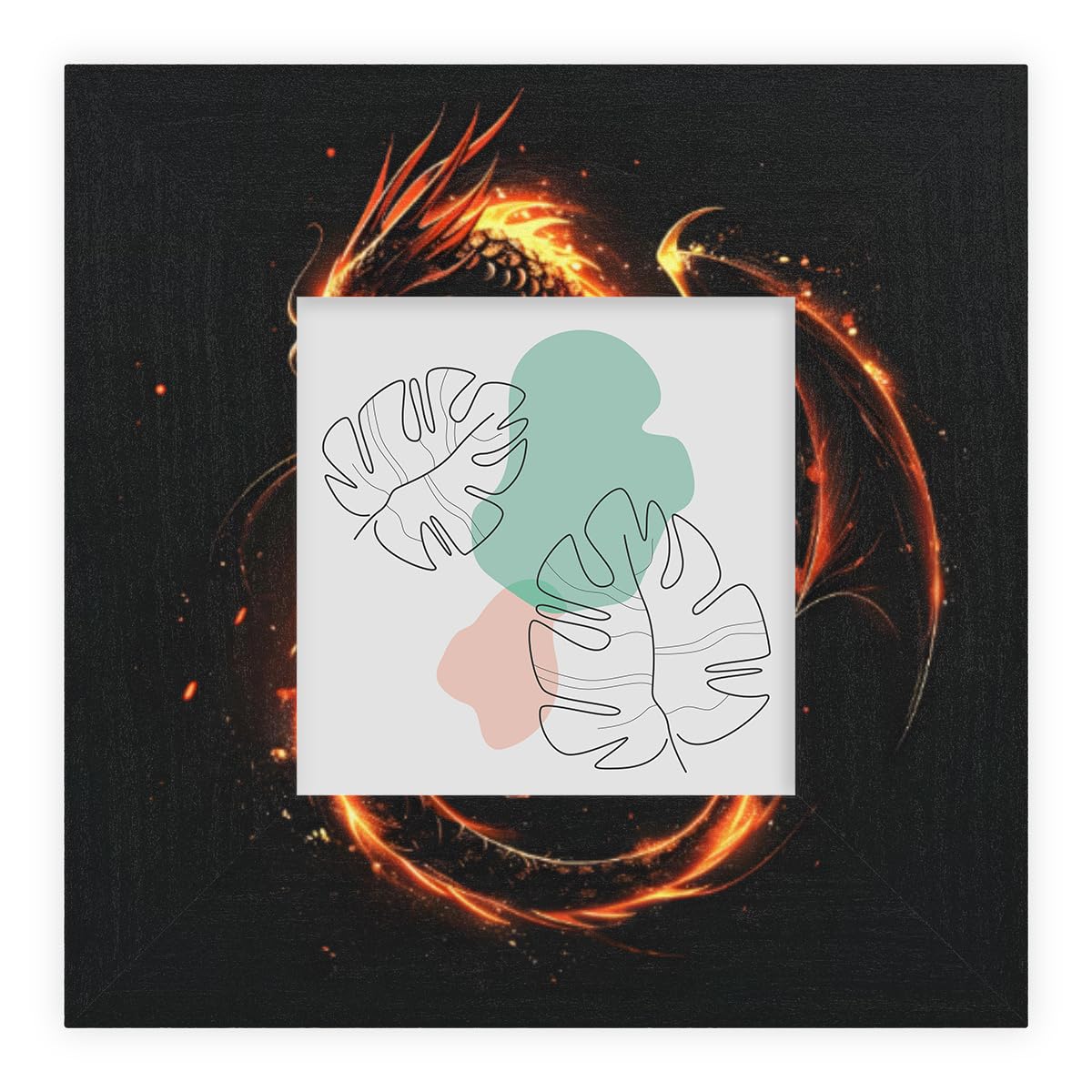 Animal Fire Dragon 8x8 Picture Frame Square Decorative Wood Photo Frame, Horizontal and Vertical for Wall Mounting and Tabletop