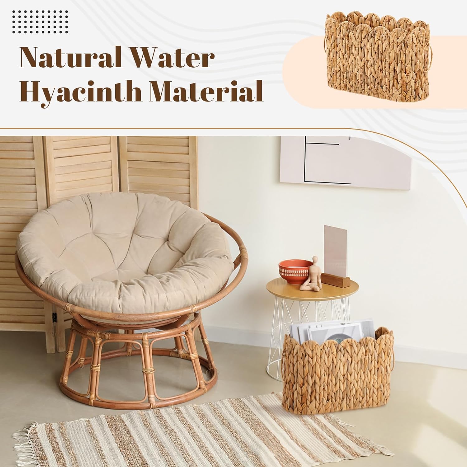 Yalikop Wicker Toilet Paper Storage Basket Large Scallop Edge Water Hyacinth Narrow Wicker Baskets for Toilet Paper up to 9 Mega Rolls for Bathroom Accessories Organizer Storage