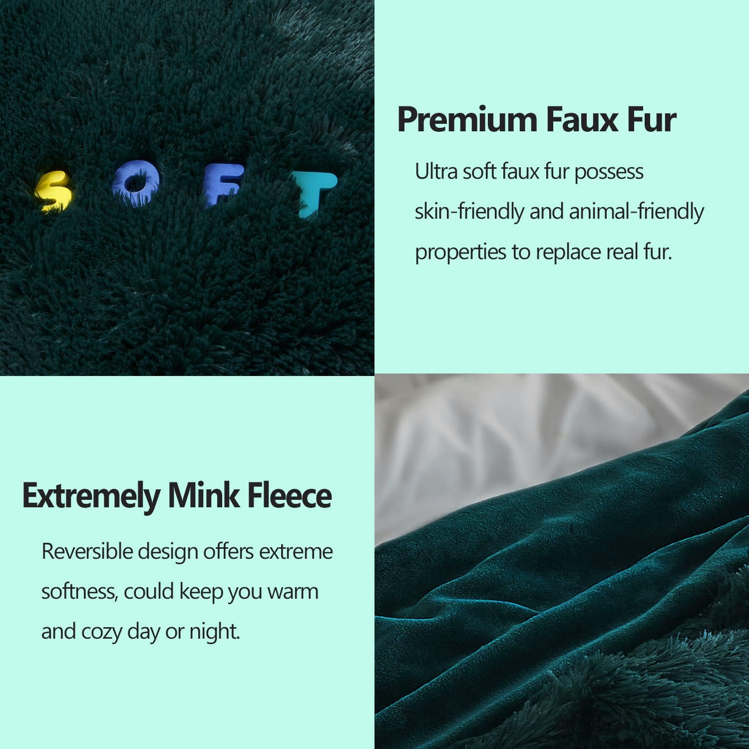 GONAAP Fuzzy Faux Fur Throw Blanket Twin Size Dark Teal Super Soft Cozy Plush Fuzzy Shaggy Blanket for Couch Sofa Bed (Dark Teal, Twin(60"x80")) - Image 5