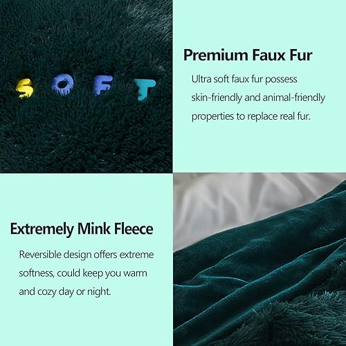 Miniatura 5 de GONAAP Manta mullida de piel sintética, color verde azulado oscuro, súper suave y acogedora, manta mullida de felpa lanuda para sofá o cama (verde