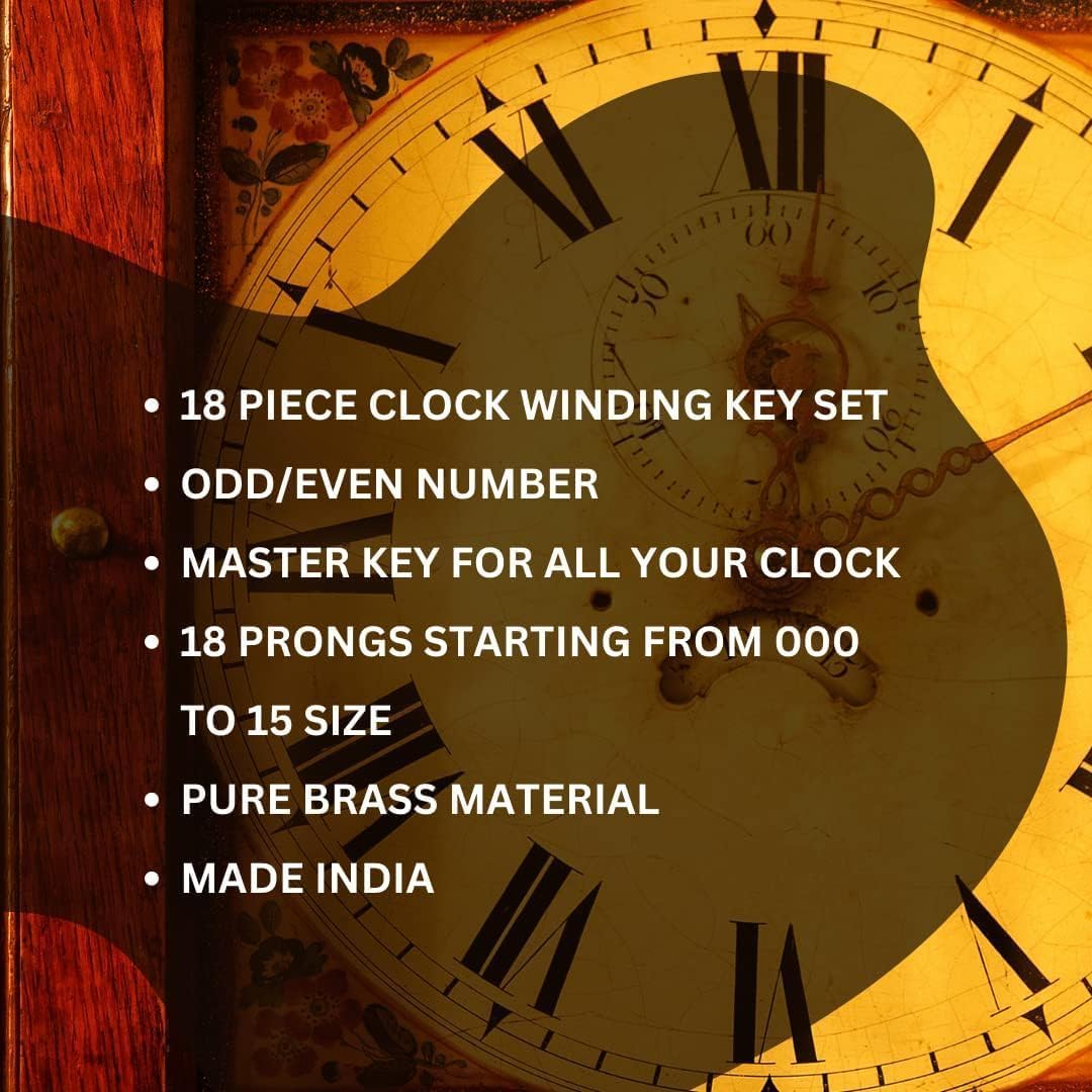 PRESIZE Brass 18 Piece Clock Winding Key Set - Original Brass, Odd Even Numbers