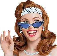 Kit Acessório Fantasia Anos 60 Vintage Festa Carnaval: Faixas Cabelo + Colar + Brincos + Óculos = 4 Produtos