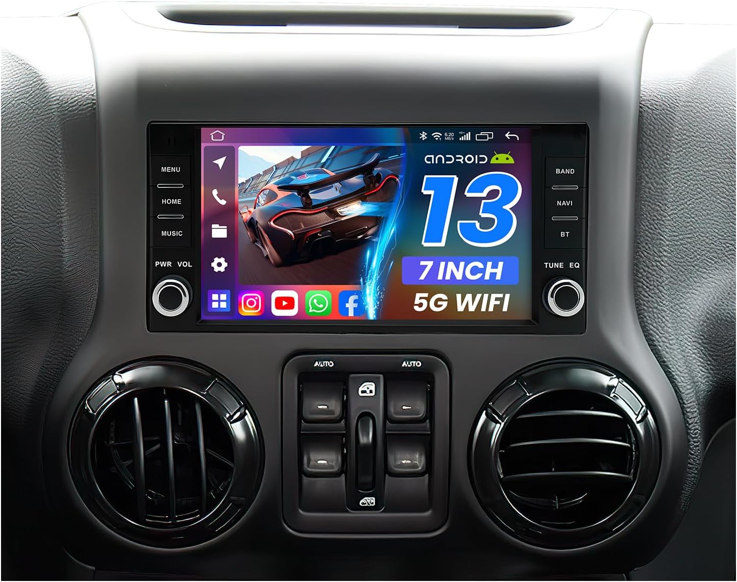 [4+64G] Car Radio Stereo for Wrangler 2007-2017: Upgrade HD Touchscreen CarPlay Android Auto Bluetooth5.4/FM/32EQ/Mic/GPS/Backup Camera/SWC/Split-Screen