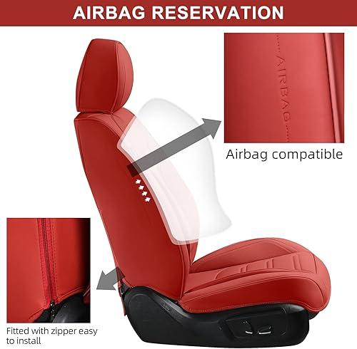 Miniatura 4 de Martha Red Car Seat Covers Full Set, Breathable Leather Automotive Front and Rear Seat Covers & Headrest for Comfortable Driving, Universal Auto
