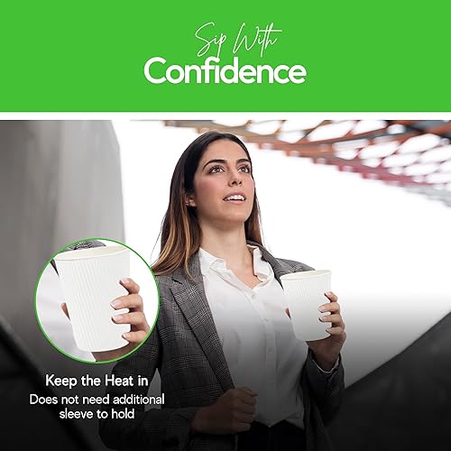 Miniatura 7 de Vasos de café de papel aislado de pared corrugada, 12 onzas, 12 onza, Blanco