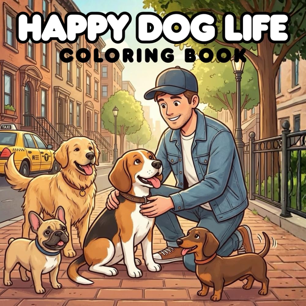 Happy Dog Life: A Relaxing Coloring Book for Adults and Teens Featuring Adorable Dog Moments (Happy Animals Life)
