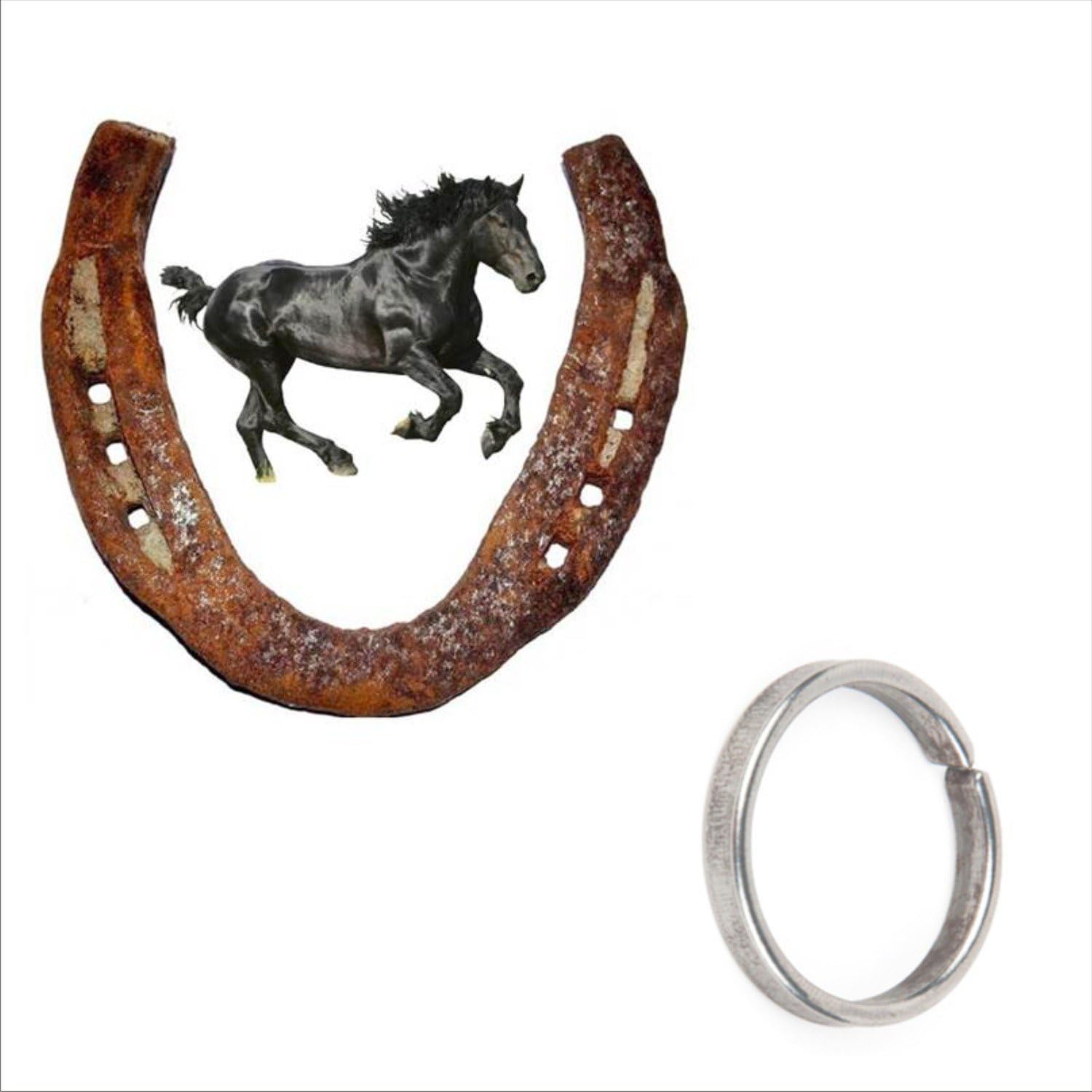 Combo of Original Black Horse Shoe Ghode ki Naal & Black Horse Shoe Ring for For Good Luck, Restrict Bad Evil Energy, 3" Height (Pack of 2)