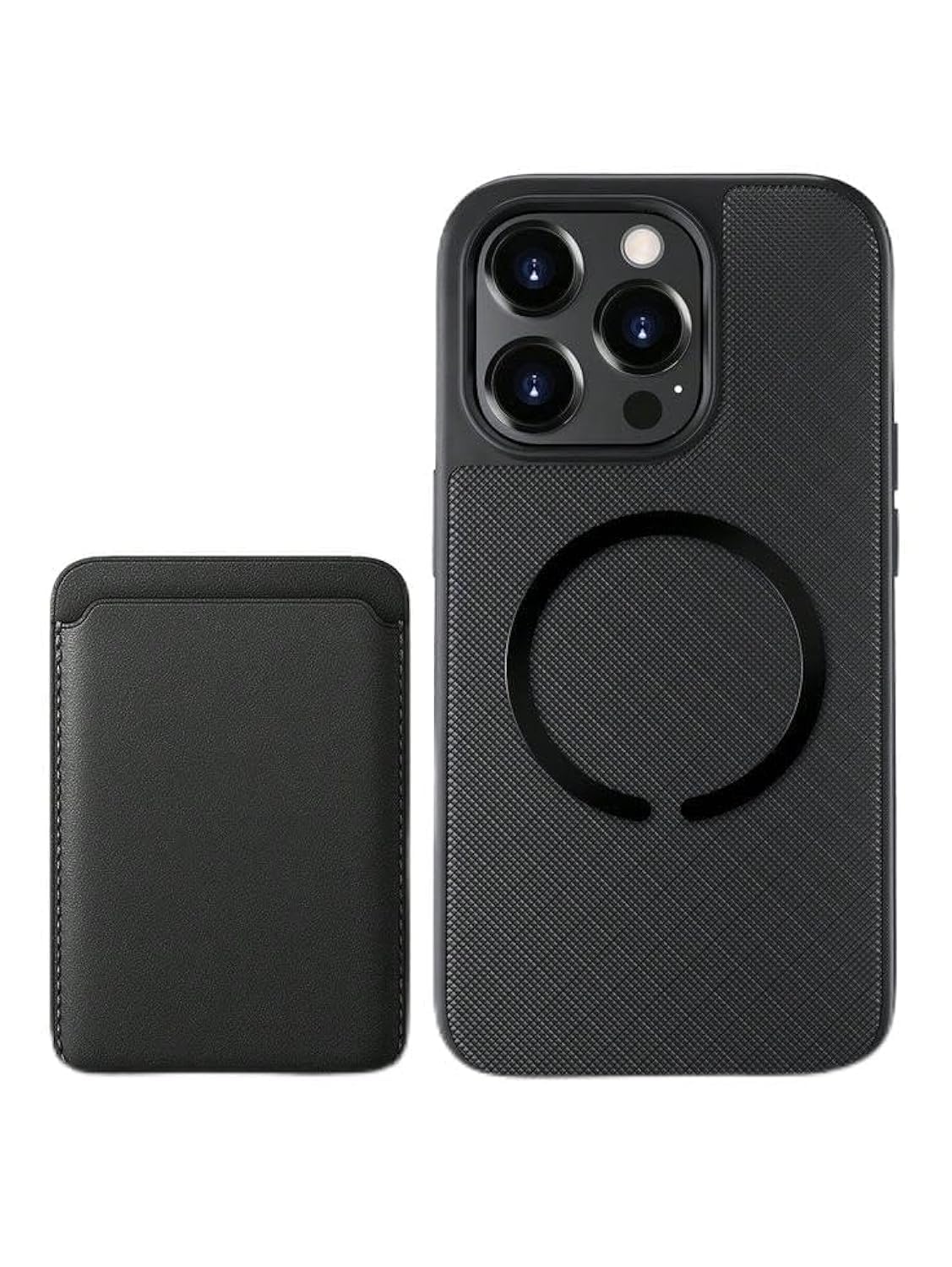 Magnetic Card Holder Wallet - PU Leather Wallet for Apple iPhone 15/14/13/12 Series - Magnetic Safe Attachment, Compatible with Magnetic Safe Case and Phone (Black)