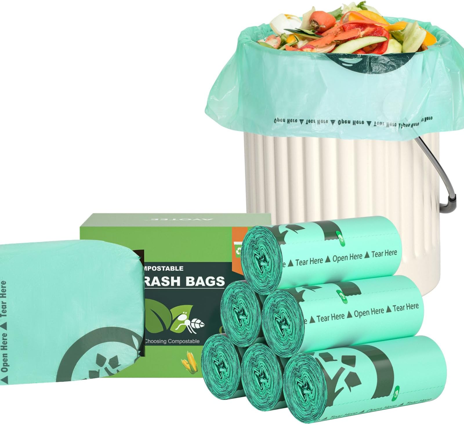 AYOTEE 150 Count Compostable Trash Bags 1.2 Gallon Small Trash Bags, Small Compost Bags for Countertop Bin, Unscented Biodegradable Trash Bags Small Garbage Bags for Bathroom Home Kitchen Office