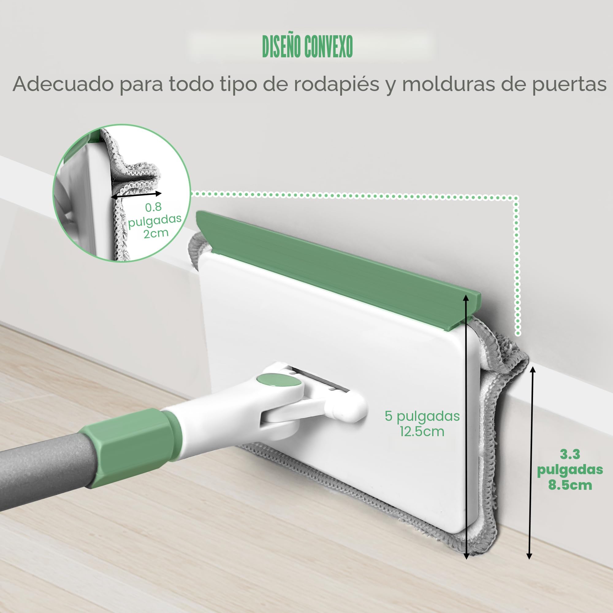 Mopa para Limpiar Azulejos y Paredes con Mango Ajustable 139CM - Kit Completo con 1 Cabezal y 4 Almohadillas para Zócalos, Techos, Cocina y Baño