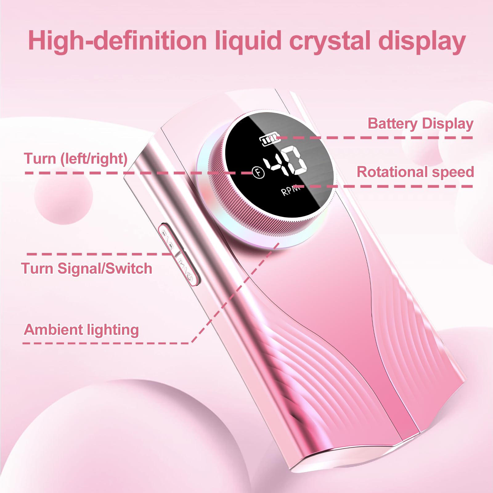 Professionelles elektrisches Nagelfräser-Set, kabellos und wiederaufladbar, inklusive Aufsätzen zum Polieren und Entfernen von Acryl- und Gel-Nagellack für den Heimgebrauch (Pink)