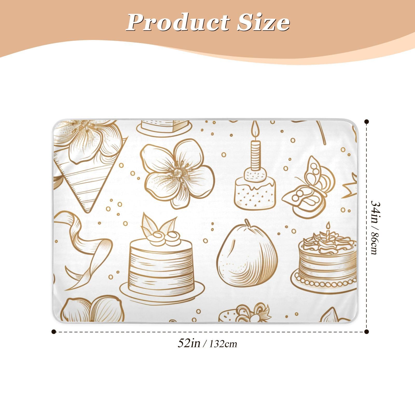 Cute Doodle Drawing Floral Cake Gold Training Pee Pads for Kids Soft Absorbent Pee Pads for Bed Skin-Friendly Travel Mattress for Kids Bedwetting , 52