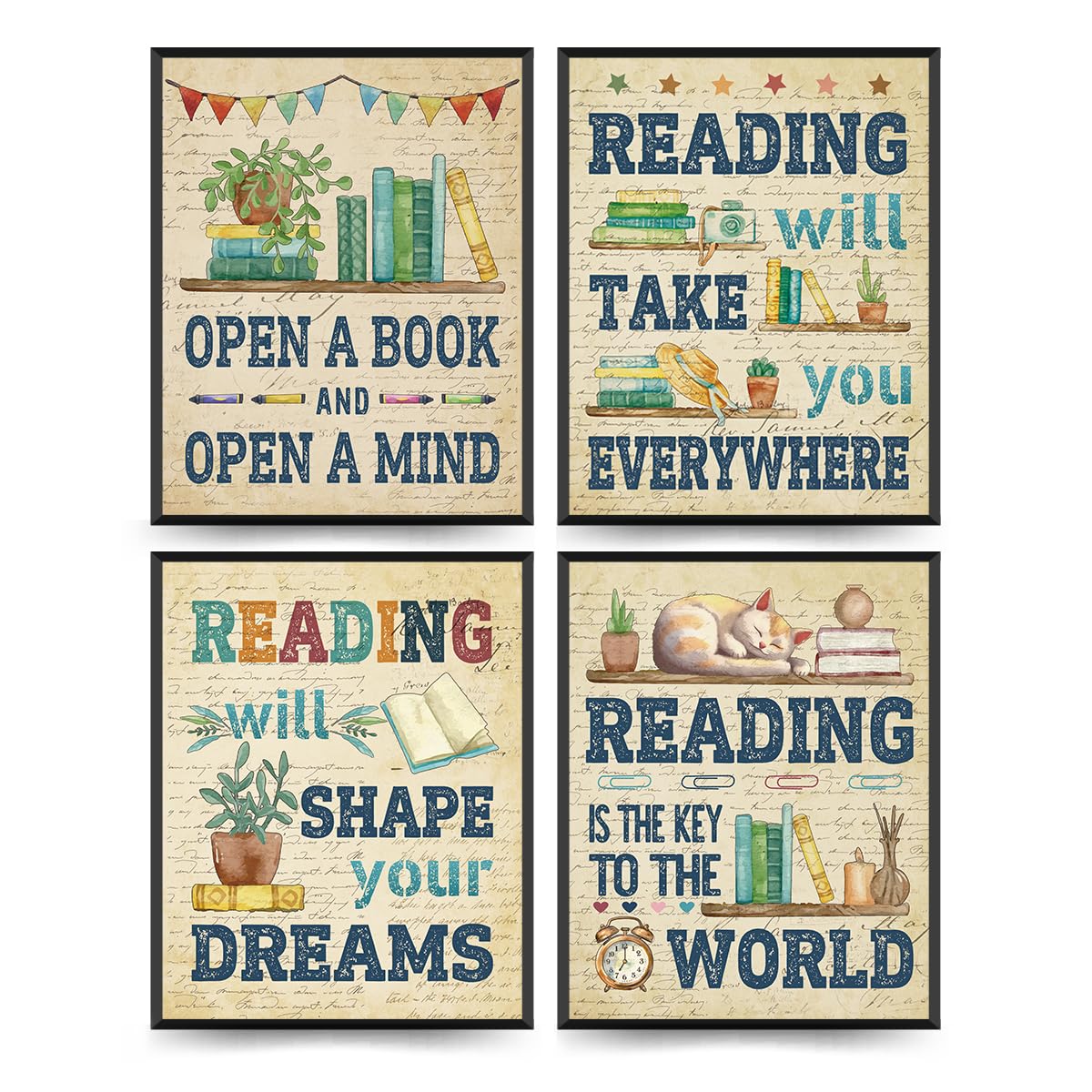 Amazon.com: ETVISO Reading Posters for Library Set of 4, Classroom ...