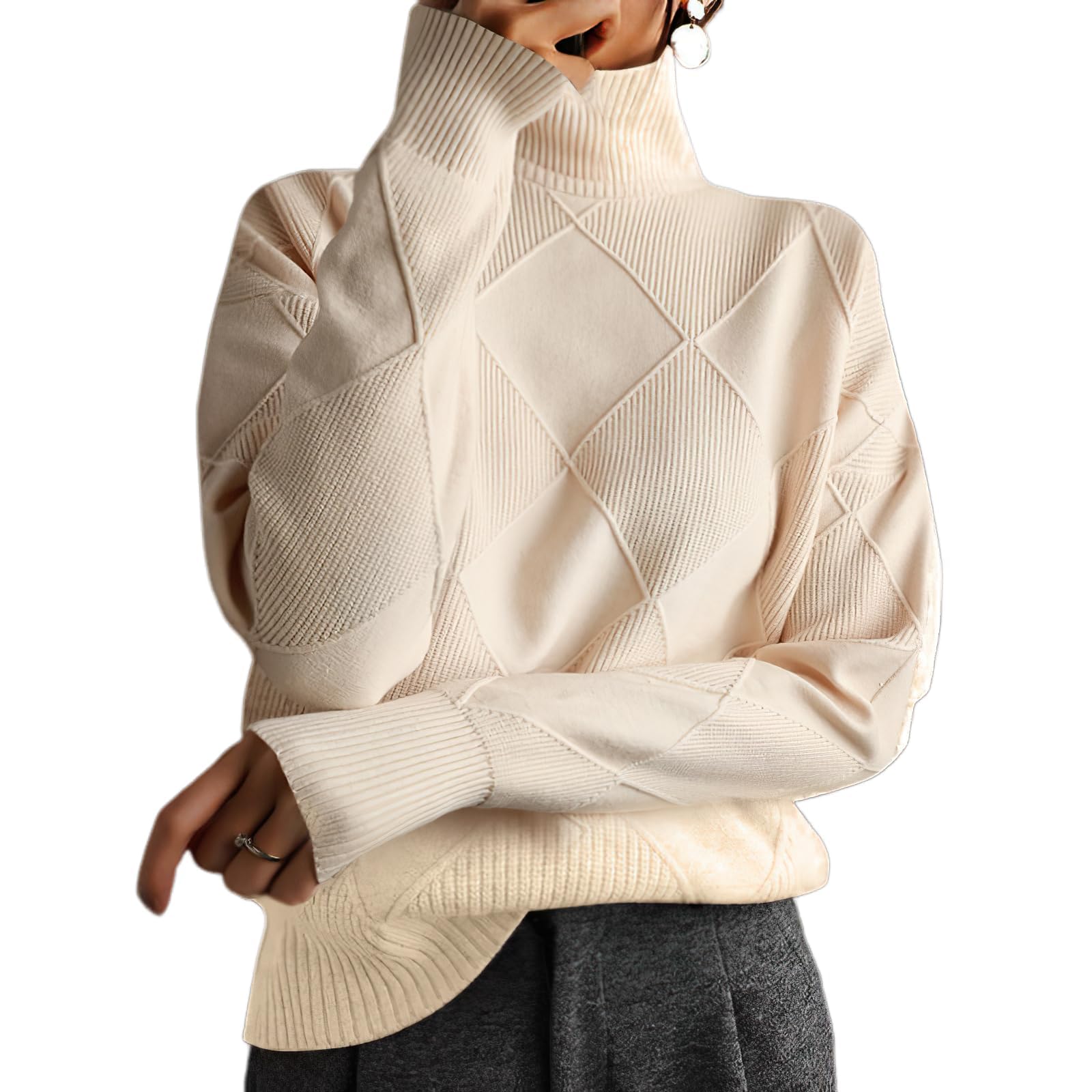 Turtleneck Sweater Women Oversized Cable Knit Pullover Sweater for Women Winter Chunky Knitted Tops