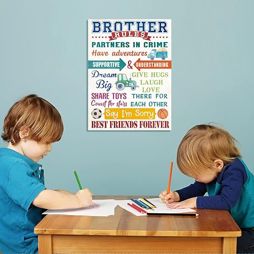 Miniatura 2 de KAIRNE Brother Rules - Arte de pared, impresión de letrero de sala de juegos para niños, póster inspirador para decoración de habitación de niños