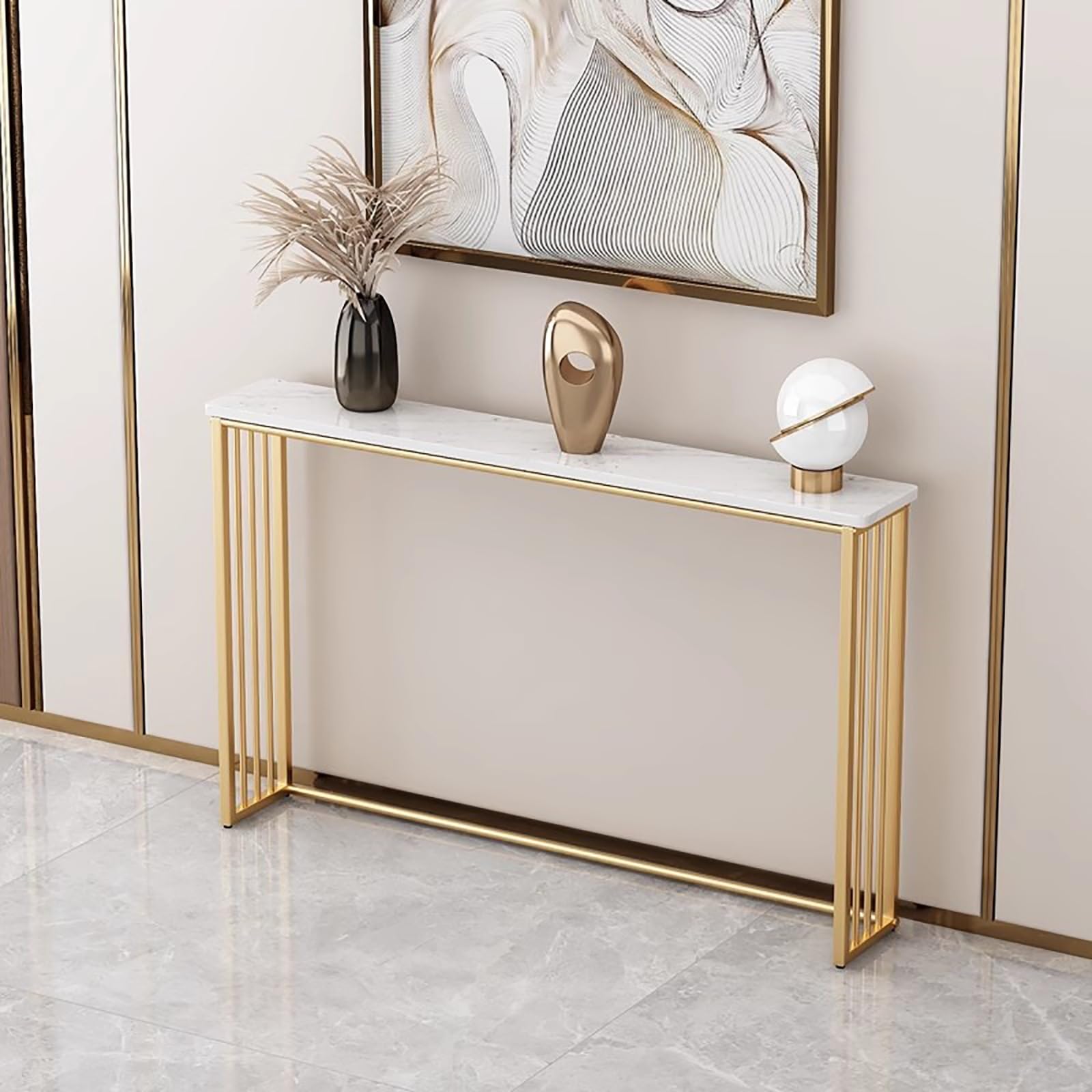 Etagere Radiateur, Table Console D'entrée, Hauteur 75 cm, Idéale comme Table D'appoint Étroite Derrière Un Canapé, pour Un Couloir ou Une Entrée(Gold,100 * 20cm/39 * 8in)