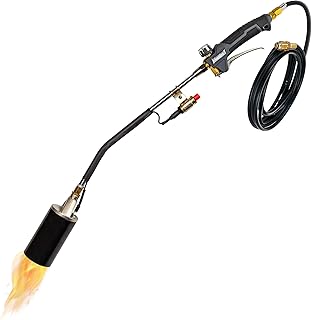 Ivation Heavy-Duty Propane Torch | 340K BTU Gas-Powered Weed Burner with Push-Button Igniter, Adjustable Flame, 10’ Hose & Safety Trigger for Melting, Welding, Roofing, Soldering, Wood Treating, Etc.