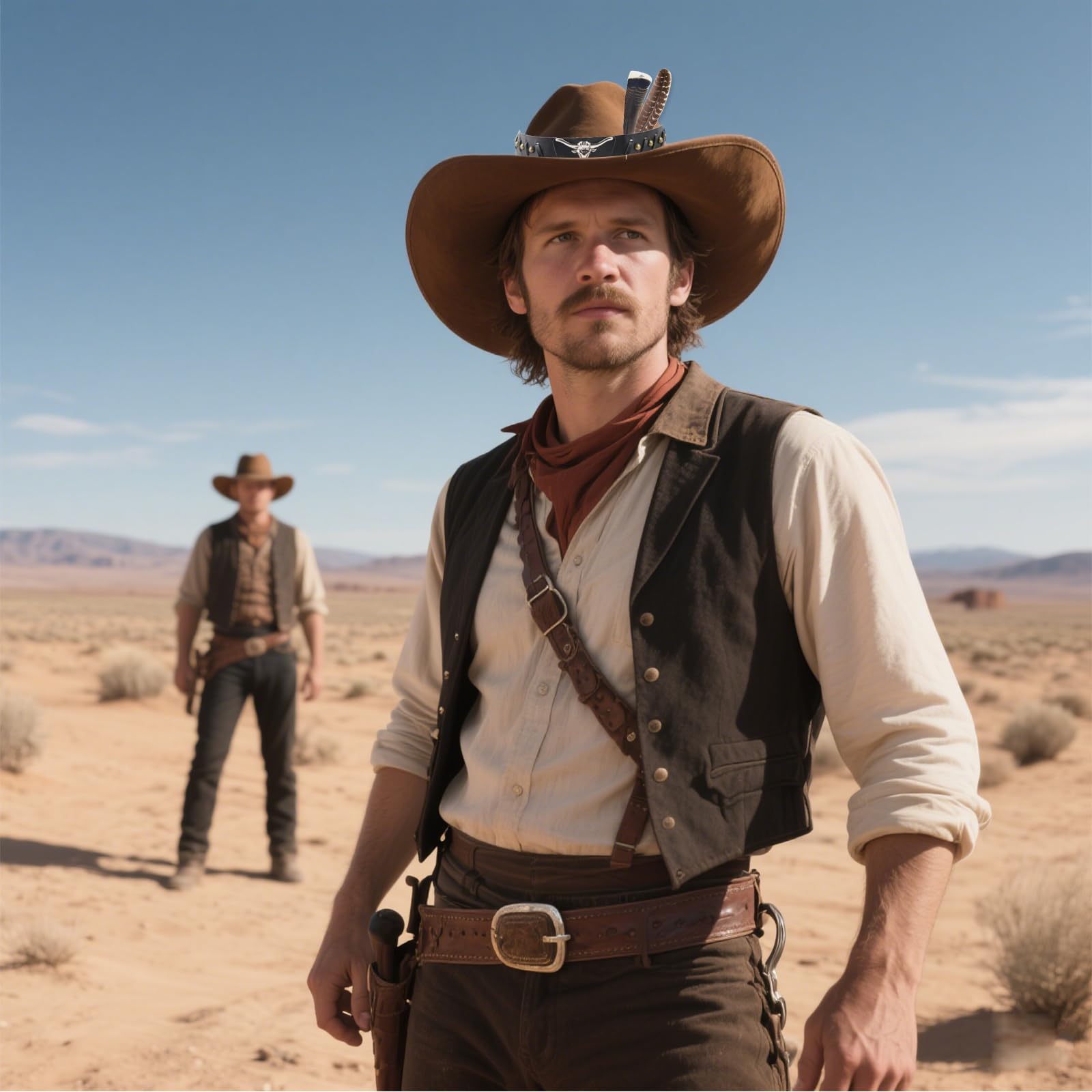 Feathers Leather Oxhead Hatband with Cosplay Western Cowboy Red Paisley Bandana,Straw Denim Hat Belt Decoration Accessories for Halloween, Themed Party