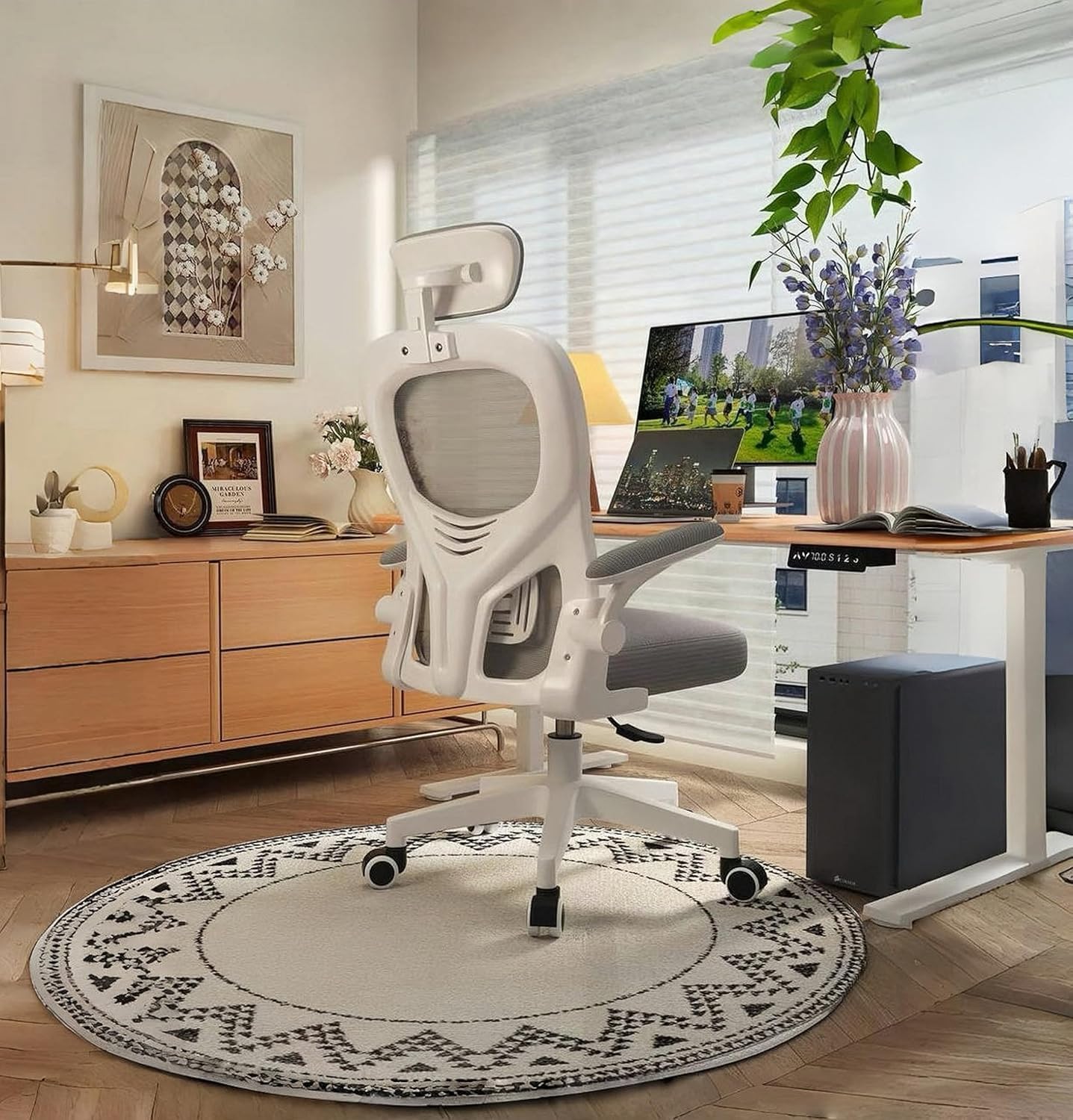Gaming Chair, Computer Chair with Fabric，Office Chair with Armrest & Adjustable Seat, Ergonomic Video Game Chair with Neck and Massage Lumbar Support Style A