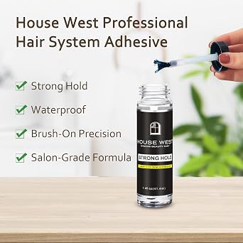 Professional Hair System Adhesive 1.4 fl oz Brush-On for Men's Toupees & Hair Pieces | Strong Hold, Waterproof, Clear Dry Natural Finish Wig Glue