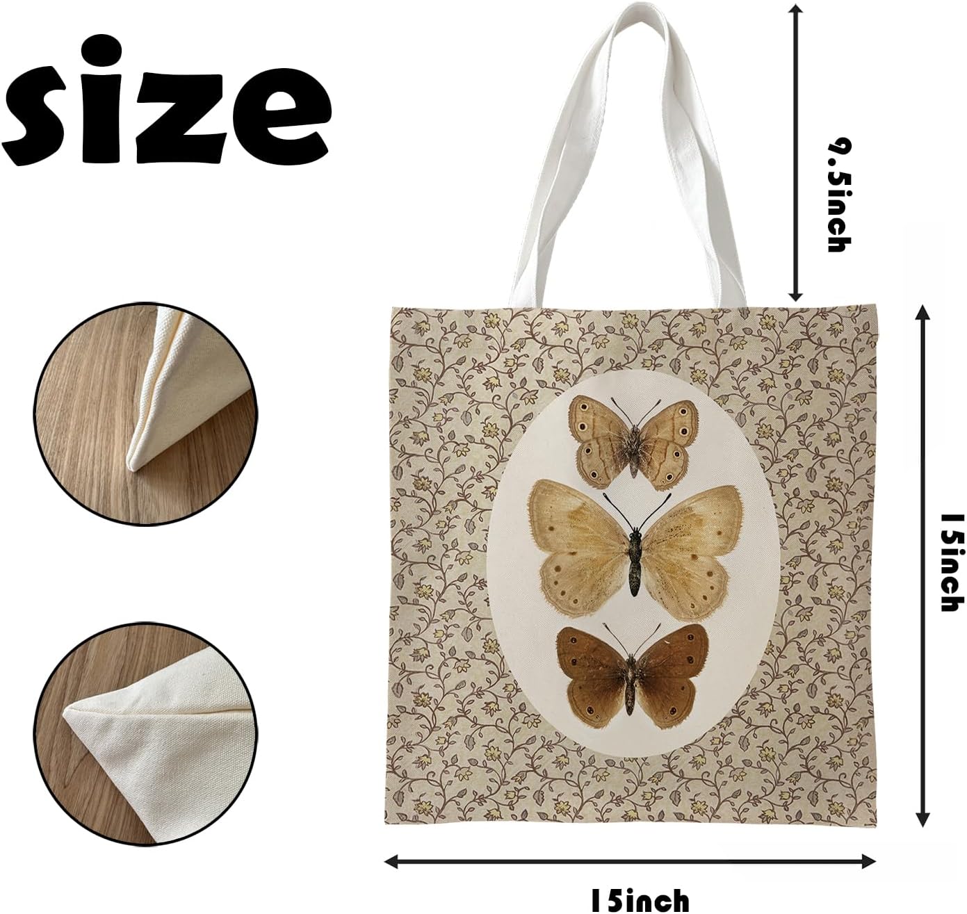 女性用ヴィンテージバタフライギフト、バタフライバッグ、女性用大型トートバッグ、ティーンガール用トートバッグ、ファーマーズマーケットバ