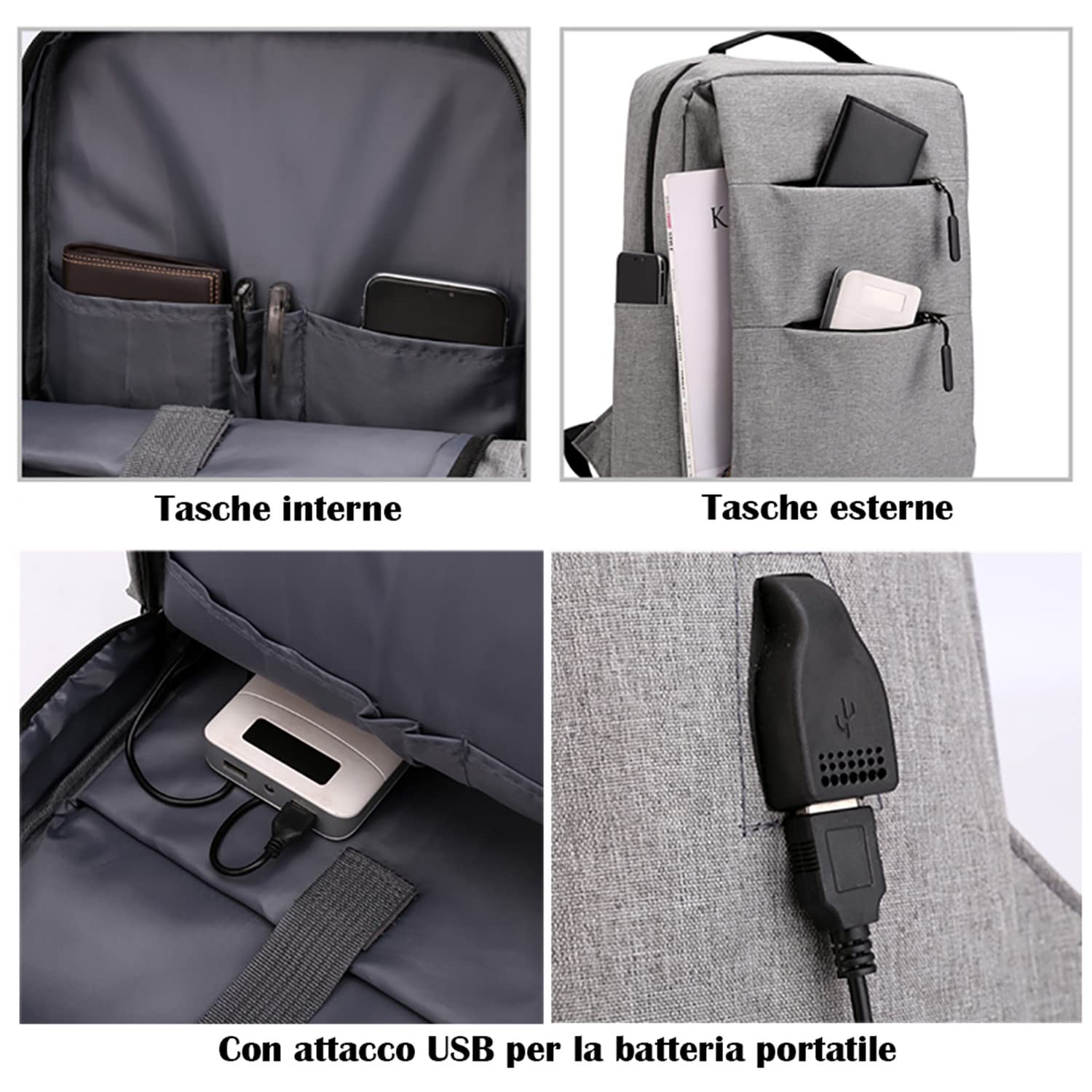 Zaino Porta PC Uomo Donna Borsa Laptop per PC Portatile Zaino Porta Computer Custodia Notebook con ricarica USB