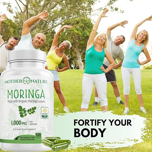 Miniatura 4 de Cápsulas de Moringa de 1000 mg, de polvo de hojas de moringa certificadas orgánicas, suplemento en polvo de superalimentos verdes, energía, enfoque,